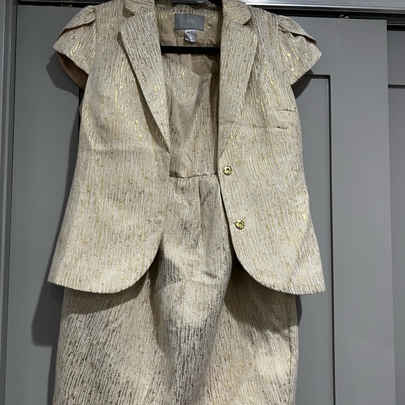 Gold Textured Blazer and Dress Set - Picture 2 of 9